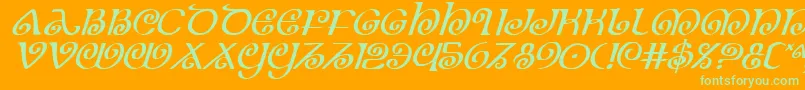 TheShireItalic-Schriftart – Grüne Schriften auf orangefarbenem Hintergrund