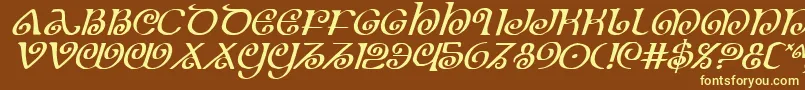 TheShireItalic-Schriftart – Gelbe Schriften auf braunem Hintergrund