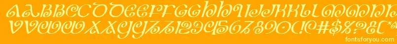 TheShireItalic-Schriftart – Gelbe Schriften auf orangefarbenem Hintergrund