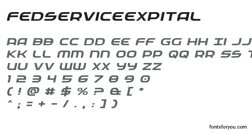 A fonte Fedserviceexpital – alfabeto, números, caracteres especiais