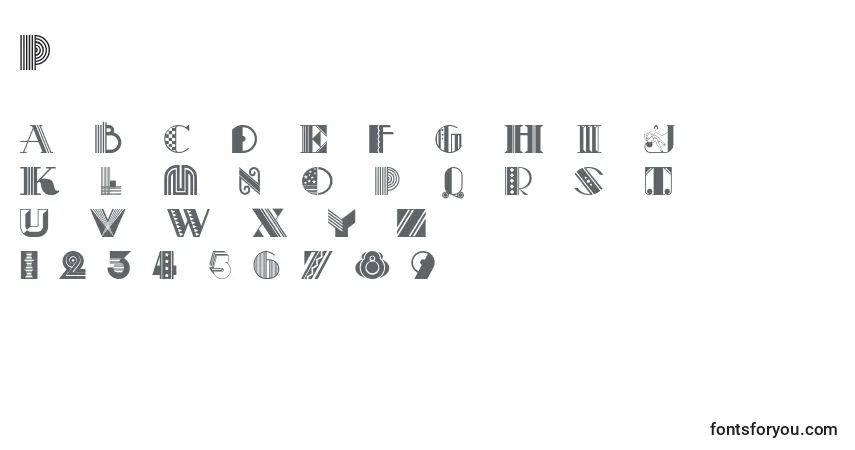 Schriftart Pastiche – Alphabet, Zahlen, spezielle Symbole