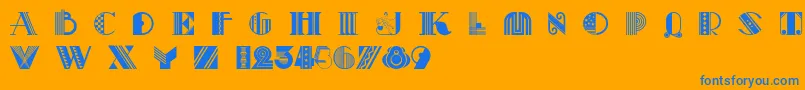 Pastiche-Schriftart – Blaue Schriften auf orangefarbenem Hintergrund