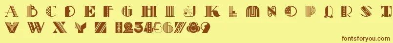 フォントPastiche – 茶色の文字が黄色の背景にあります。