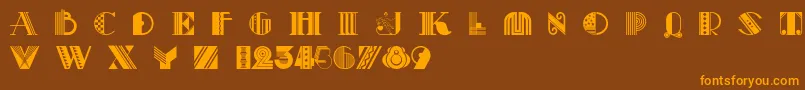 フォントPastiche – オレンジ色の文字が茶色の背景にあります。