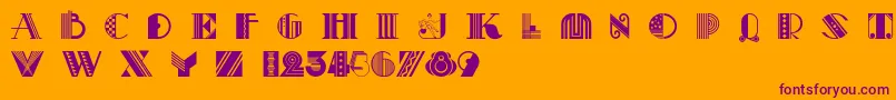 Pastiche-Schriftart – Violette Schriften auf orangefarbenem Hintergrund