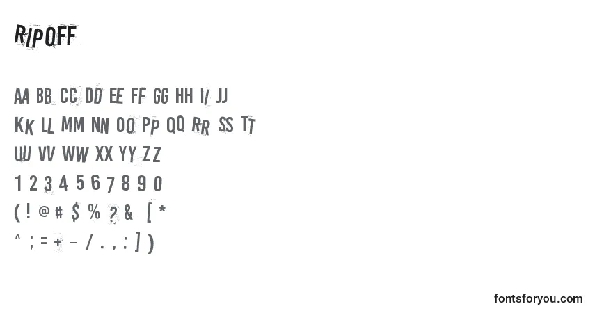 Schriftart Ripoff – Alphabet, Zahlen, spezielle Symbole