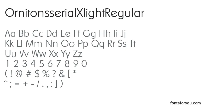 Czcionka OrnitonsserialXlightRegular – alfabet, cyfry, specjalne znaki