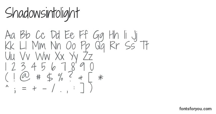 A fonte Shadowsintolight – alfabeto, números, caracteres especiais