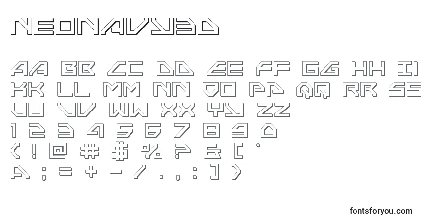 Czcionka Neonavy3D – alfabet, cyfry, specjalne znaki