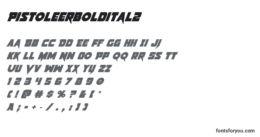 Czcionka Pistoleerboldital2 – alfabet, cyfry, specjalne znaki