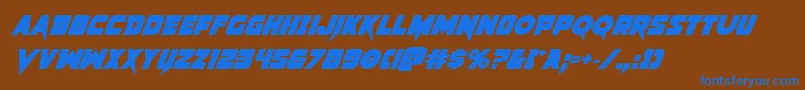 Pistoleerboldital2-Schriftart – Blaue Schriften auf braunem Hintergrund