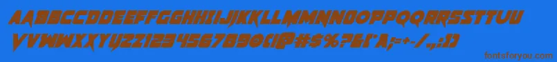 フォントPistoleerboldital2 – 茶色の文字が青い背景にあります。