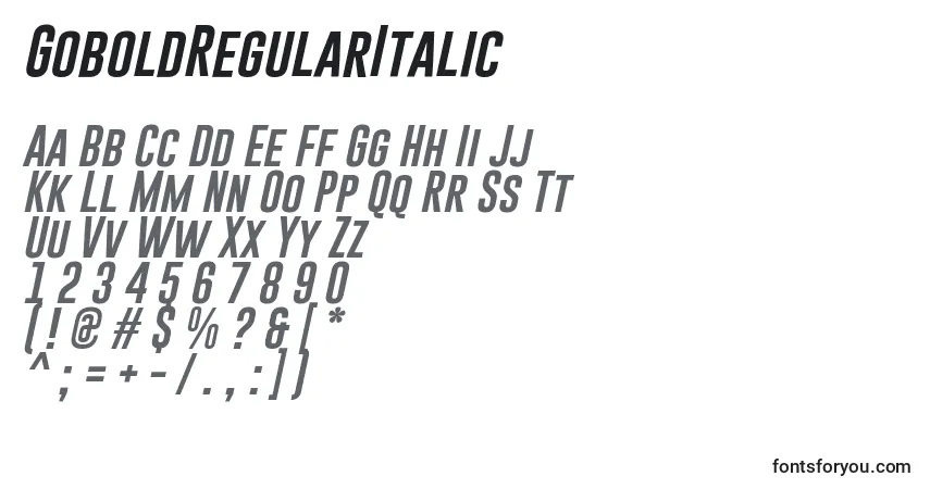 Czcionka GoboldRegularItalic – alfabet, cyfry, specjalne znaki