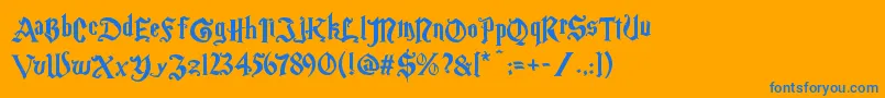 Magic School One-Schriftart – Blaue Schriften auf orangefarbenem Hintergrund