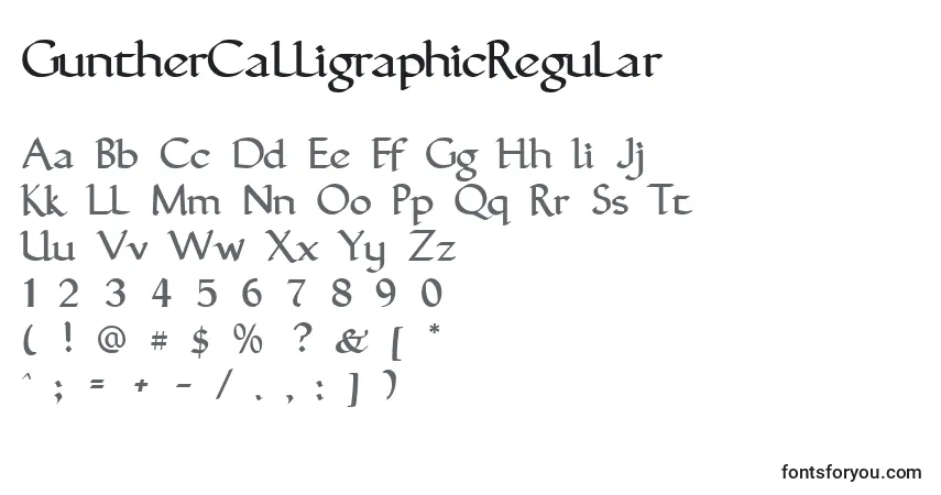 Шрифт GuntherCalligraphicRegular – алфавит, цифры, специальные символы
