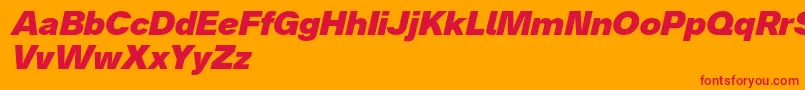 Analogue86blackoblique-Schriftart – Rote Schriften auf orangefarbenem Hintergrund