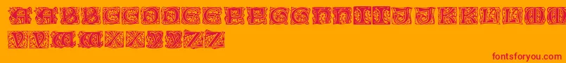 Cobleightitlingcaps-Schriftart – Rote Schriften auf orangefarbenem Hintergrund