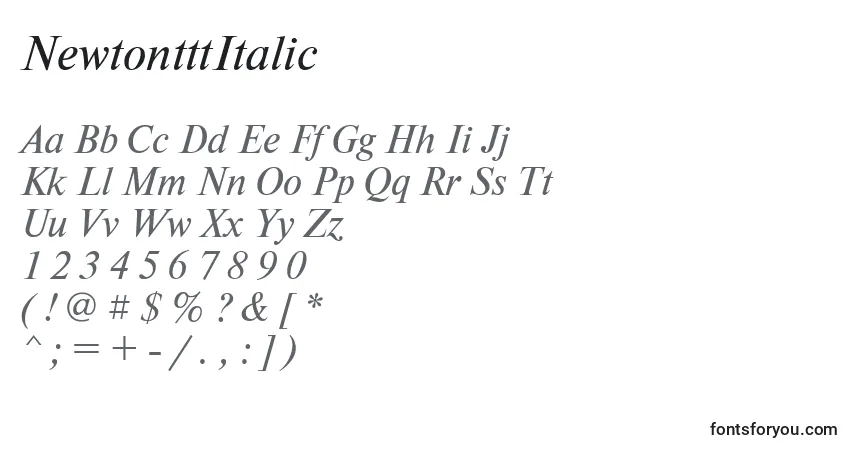 Шрифт NewtontttItalic – алфавит, цифры, специальные символы