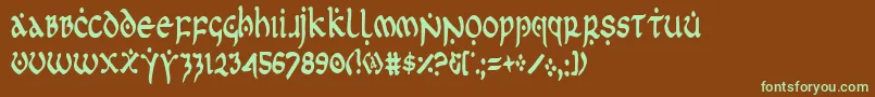 フォントFirstOrderCondensed – 緑色の文字が茶色の背景にあります。