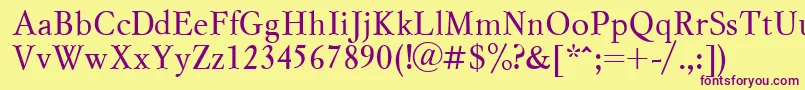 MyslcttRegular-Schriftart – Violette Schriften auf gelbem Hintergrund