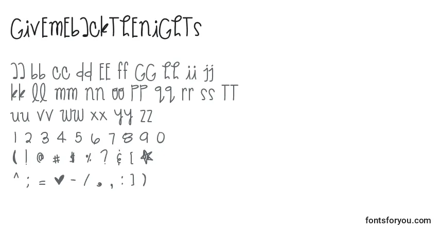 Schriftart Givemebackthenights – Alphabet, Zahlen, spezielle Symbole