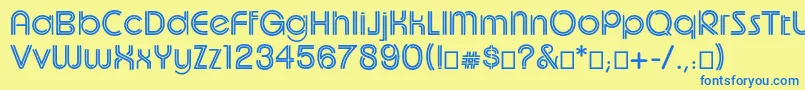 フォントUptightc – 青い文字が黄色の背景にあります。