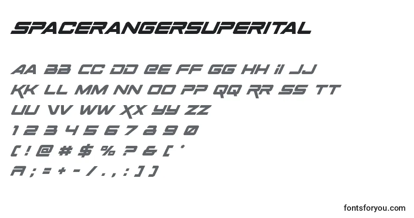 Czcionka Spacerangersuperital – alfabet, cyfry, specjalne znaki