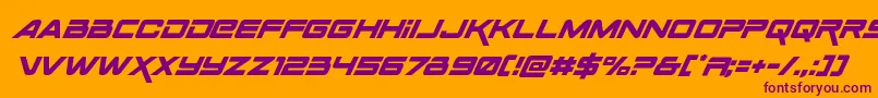 Spacerangersuperital-Schriftart – Violette Schriften auf orangefarbenem Hintergrund