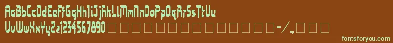 フォントBimasakti – 緑色の文字が茶色の背景にあります。