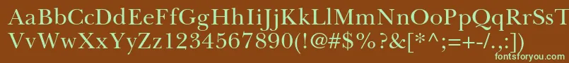 フォントBaskervillecyrltstdUpright – 緑色の文字が茶色の背景にあります。