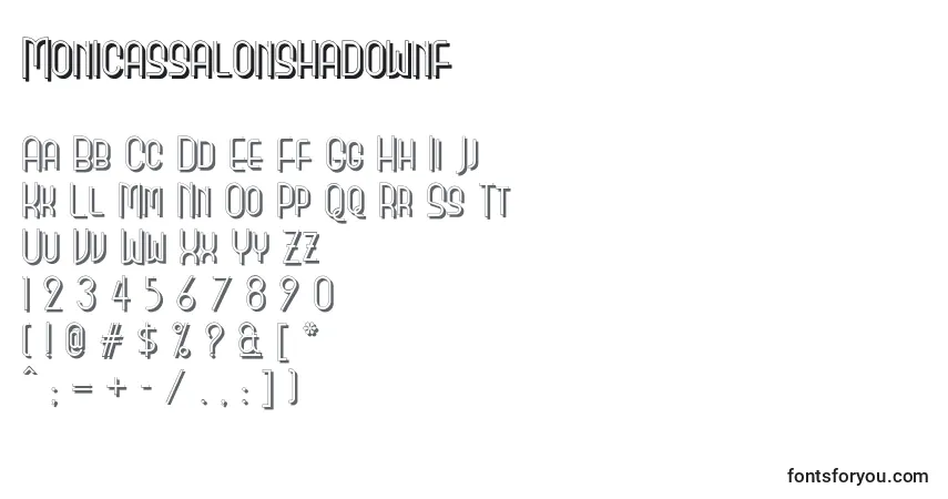 Шрифт Monicassalonshadownf – алфавит, цифры, специальные символы
