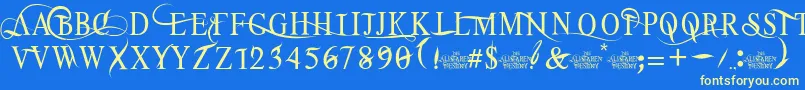 TheAlistaren-Schriftart – Gelbe Schriften auf blauem Hintergrund