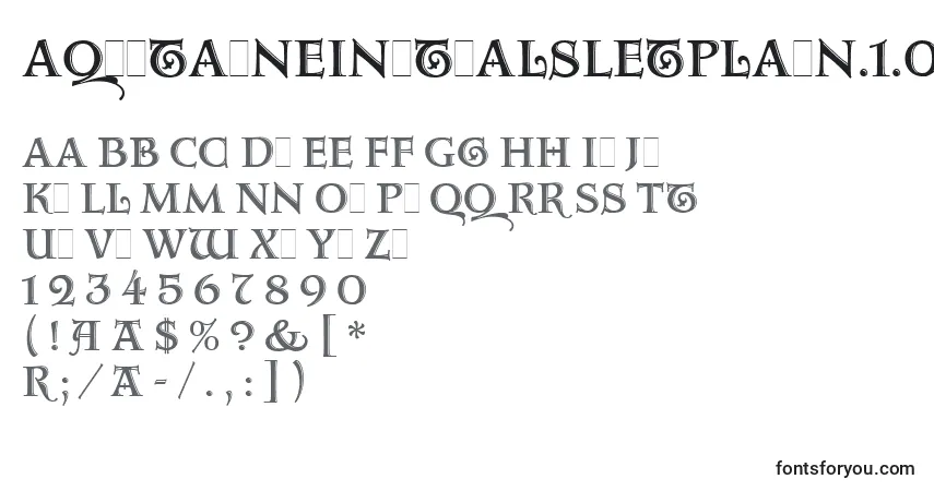 Czcionka AquitaineInitialsLetPlain.1.0 – alfabet, cyfry, specjalne znaki