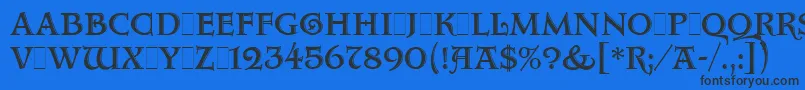 Czcionka AquitaineInitialsLetPlain.1.0 – czarne czcionki na niebieskim tle