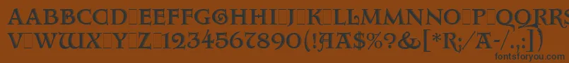 フォントAquitaineInitialsLetPlain.1.0 – 黒い文字が茶色の背景にあります