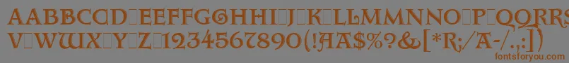 フォントAquitaineInitialsLetPlain.1.0 – 茶色の文字が灰色の背景にあります。