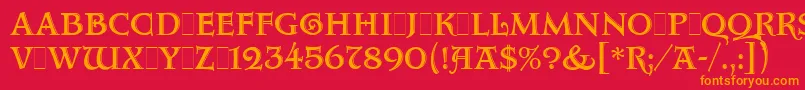 フォントAquitaineInitialsLetPlain.1.0 – 赤い背景にオレンジの文字