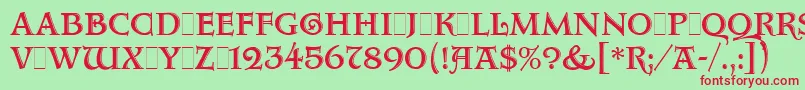 AquitaineInitialsLetPlain.1.0 Font – Red Fonts on Green Background
