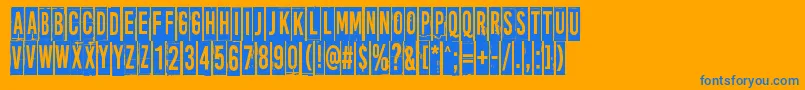 MoreNewsFromNowhere-Schriftart – Blaue Schriften auf orangefarbenem Hintergrund
