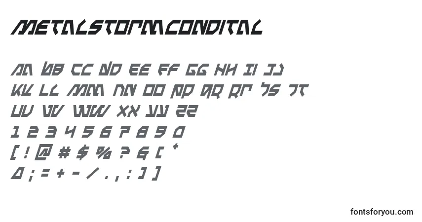 Schriftart Metalstormcondital – Alphabet, Zahlen, spezielle Symbole