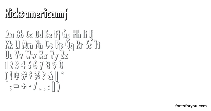 A fonte Ricksamericannf – alfabeto, números, caracteres especiais