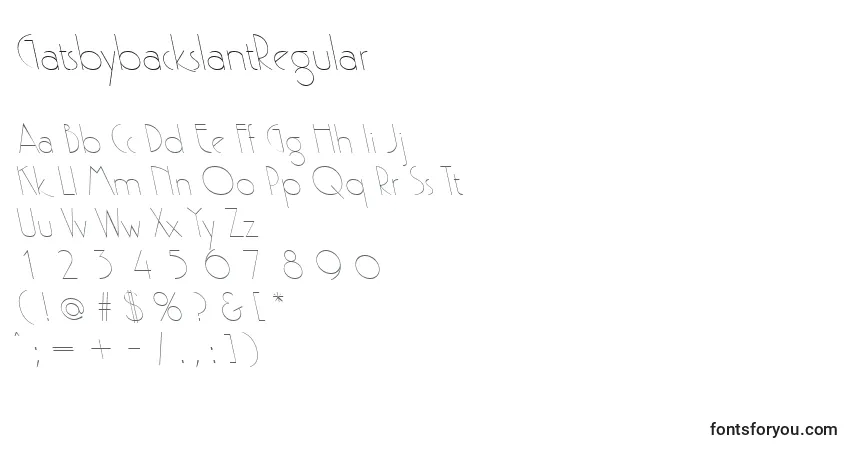 Шрифт GatsbybackslantRegular – алфавит, цифры, специальные символы