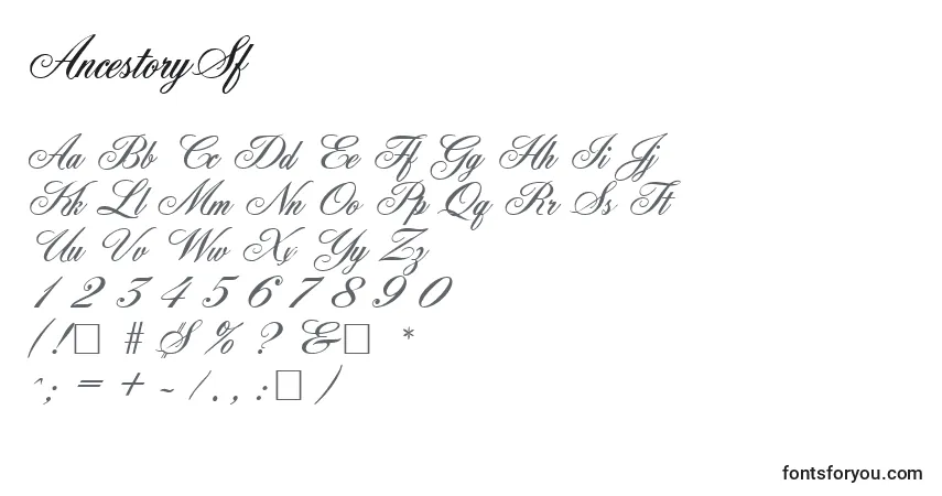 Czcionka AncestorySf – alfabet, cyfry, specjalne znaki