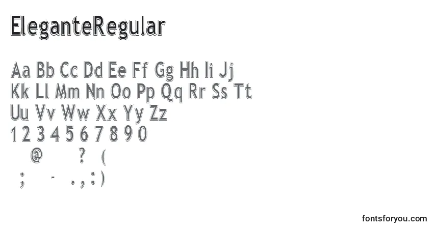 Czcionka EleganteRegular – alfabet, cyfry, specjalne znaki