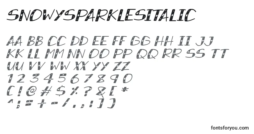 A fonte SnowySparklesItalic – alfabeto, números, caracteres especiais