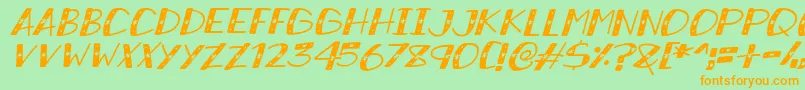 SnowySparklesItalic-Schriftart – Orangefarbene Schriften auf grünem Hintergrund