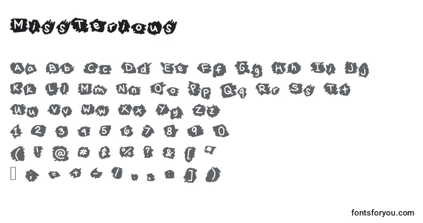 Schriftart MissTerious – Alphabet, Zahlen, spezielle Symbole