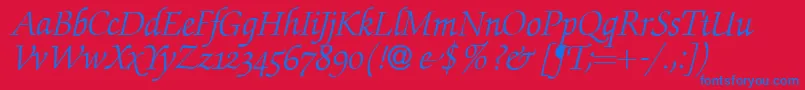 ZabriskiescriptswashItalic-Schriftart – Blaue Schriften auf rotem Hintergrund