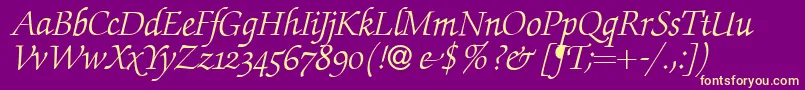 ZabriskiescriptswashItalic Font – Yellow Fonts on Purple Background