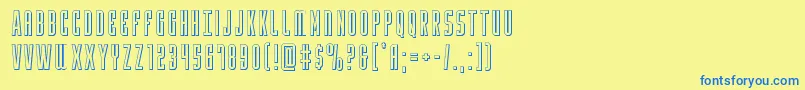 フォントYfiles3D – 青い文字が黄色の背景にあります。